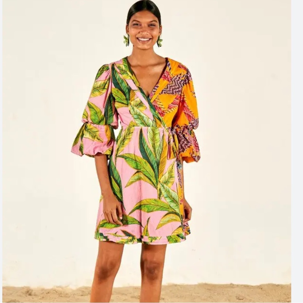FARM RIO Mixed Prints Mini Wrap Dress Size XS - Picture 1 of 8